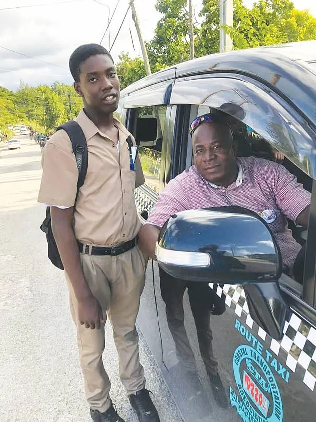 The high school student is pictured with his father, taxi driver Michael Reid.