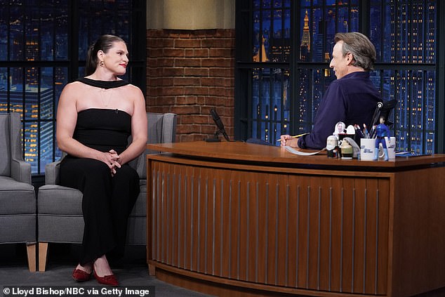 Olympic rugby player for Team USA Ilona Maher during an interview with host Seth Meyers on August 12