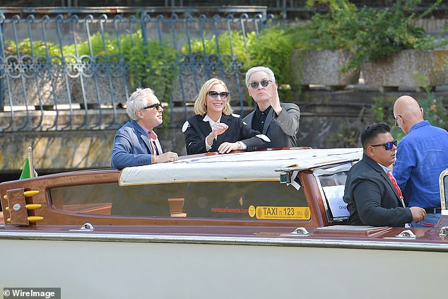 Arriving at the Palazzo del Casino by boat, she was joined by her co-star Kevin Kline and director and writer Alfonso Cuarón.