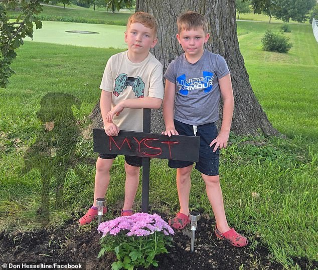 Meanwhile, the Hesseltines have already laid Myst to rest with a burial, and Don shared a photoshopped photo of the two children who witnessed the dog's death, his son Maverick and nephew Ezra, paying their respects.