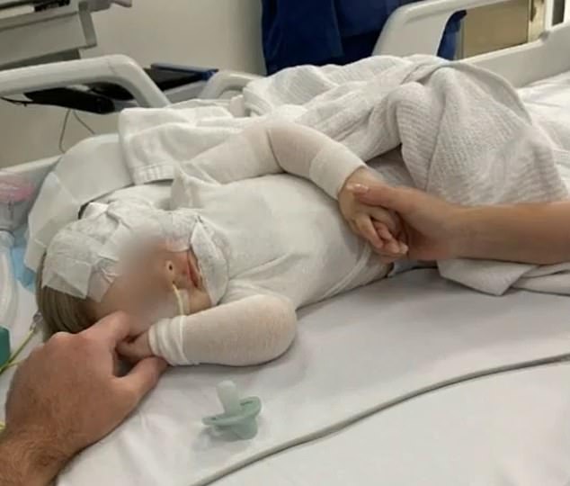 Luka (pictured) remains in Queensland Children's Hospital with burns to 60 per cent of his body.