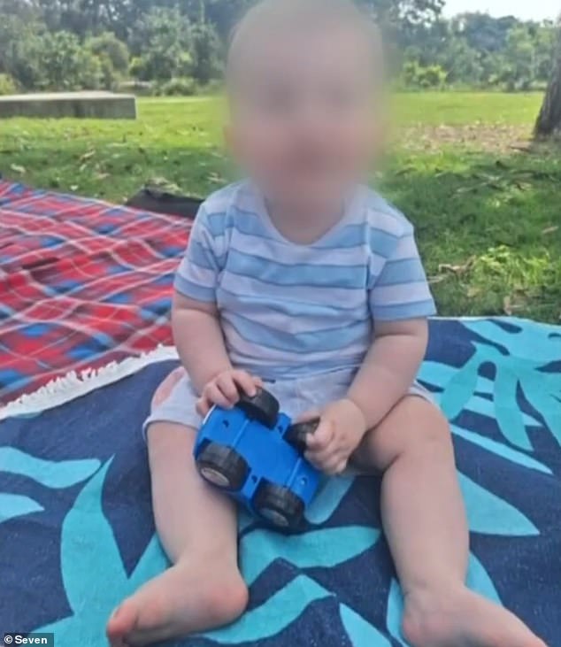 Luka (pictured in the park shortly before the attack) had taken his first steps just a few hours before the unknown person set him on fire.