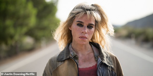 Billie, seen with rotten teeth and messy hair, plays a mysterious woman named Cassandra, who can make predictions about the future.