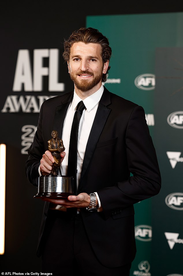 It put the AFL player neck-and-neck with Western Bulldogs captain Marcus Bontempelli, 28 (pictured), who took home the other most prestigious award at the event.