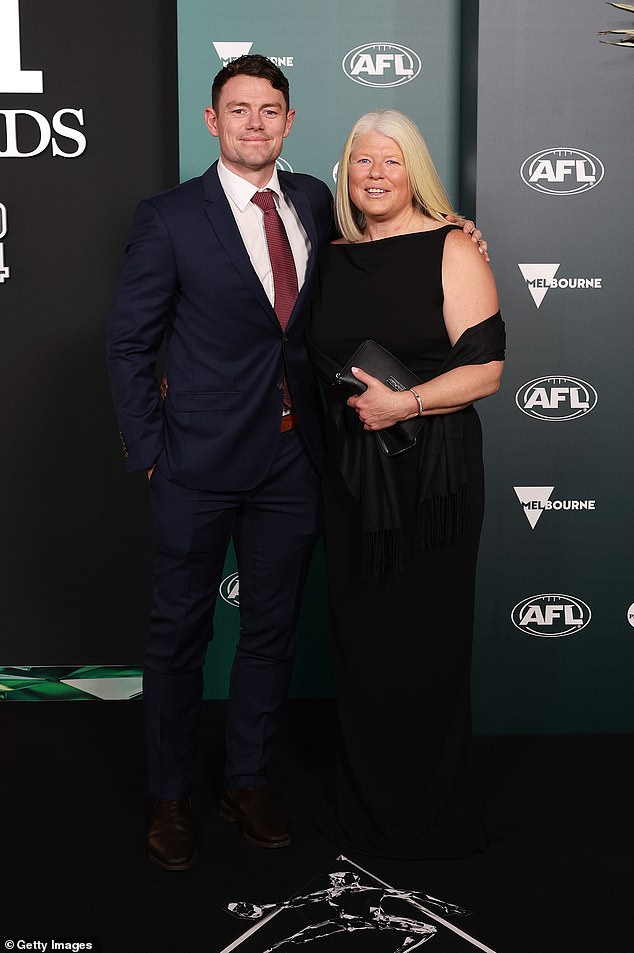 Elsewhere at the AFL Awards, the Lions' Lachie Neale, 31 (left), arrived with his mother Amanda Neale (right)