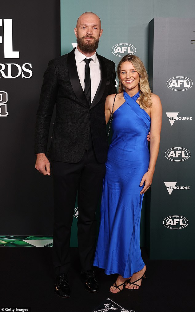 The Demons' Max Gawn, 32 (left) and his wife Jessica Todd (right) also made an appearance.