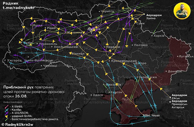 Details of the combined Russian missile and drone attack in the image