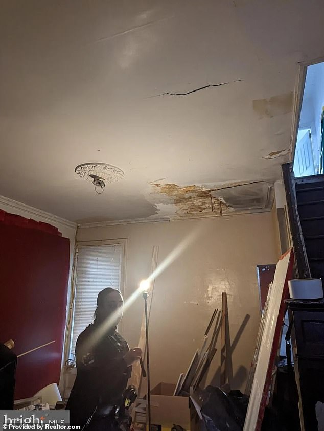 The alarming images show cracked ceilings and debris in several rooms.