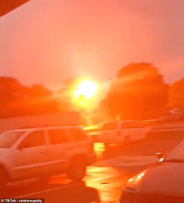 A video showed a transformer exploding in the distance.