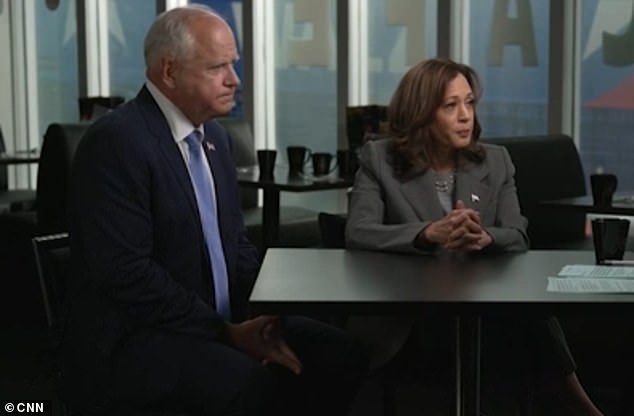 The juxtaposition aired ahead of Walz's anticipated interview with Kamala Harris on Thursday, which airs on CNN. A still from the interview (Harris' first) can be seen here.