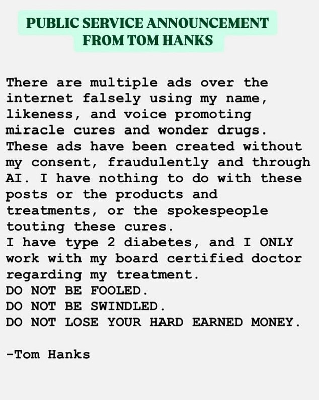 The 68-year-old Oscar winner took to Instagram on Thursday night to inform his 9 million followers that the viral commercials selling 