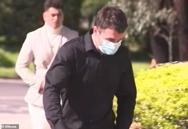 Matthew Newbould (pictured in black shirt) pleaded guilty to stealing the 20kg gorilla from a retirement complex in St Helena, north-east of Melbourne, on June 6.