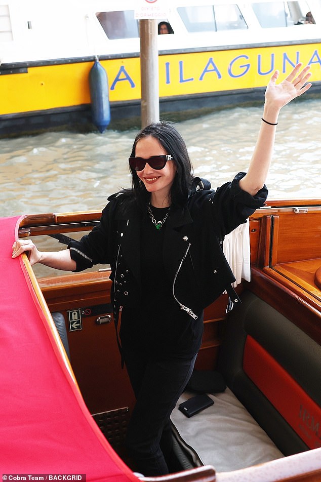 The 44-year-old French actress was spotted at the Excelsior Hotel in the Italian city before boarding a boat to sail down the river.