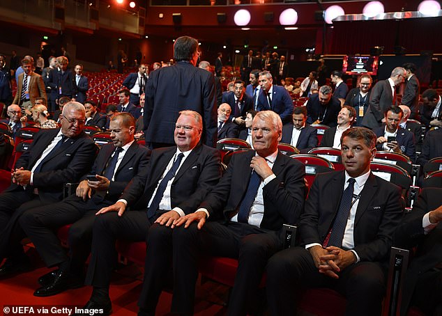 Members of various football delegations were present at the draw, including UEFA President Aleksander Ceferin (second from left).