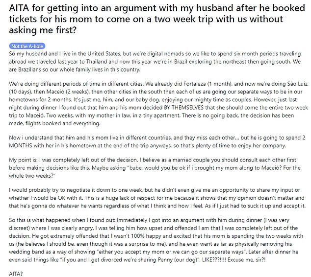 The anonymous woman took to Reddit to express her issues with her spouse and admitted that she and her husband, whom she did not name, were 