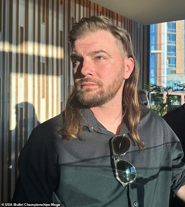 Scott Salvadore of Stillwater, New York, runner-up at the U.S. Mullet Championships, with his mullet "The Lord's Curtains"