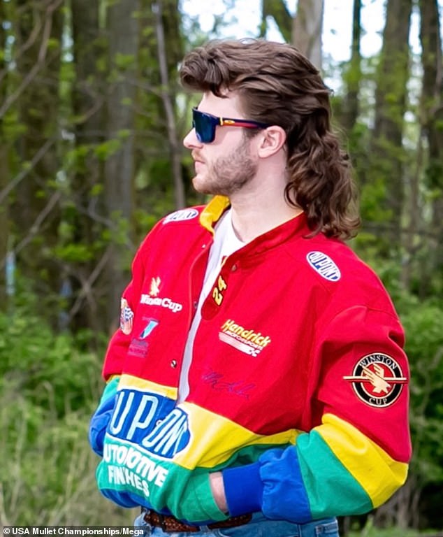 Third place finisher Holden Stevanus of Erie, Pennsylvania, with his mullet "Rebel flyers"