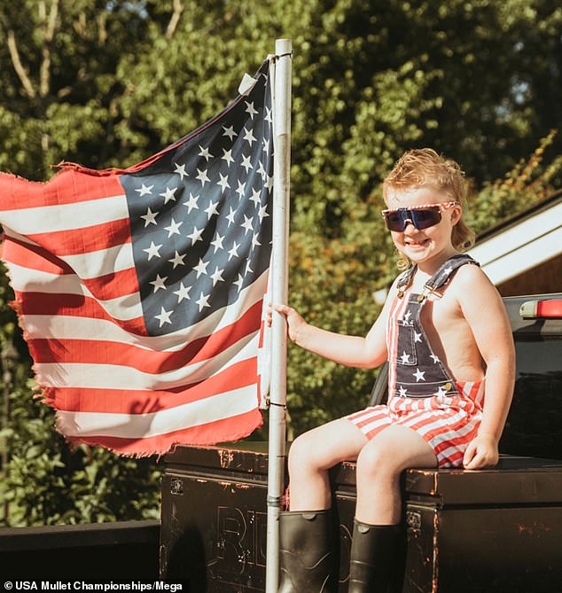 Kaison Plagmann of Junction City, Oregon, with his mullet "Baby Toby Keith"