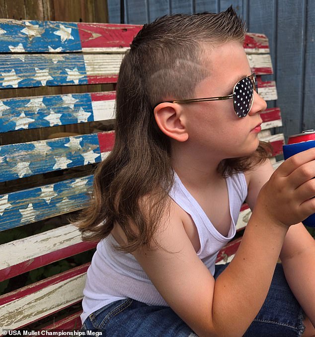 Gauge Bradley of Trevose, Pennsylvania, with his mullet "The lightning and the storm"