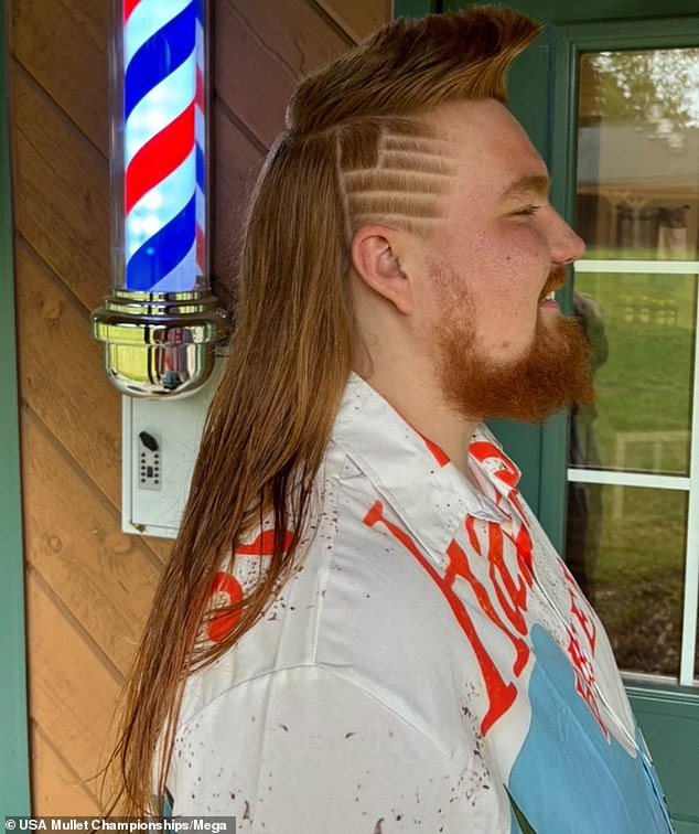 Nathan Lofy of Sayner, Wisconsin, with his mullet "Ginga J"