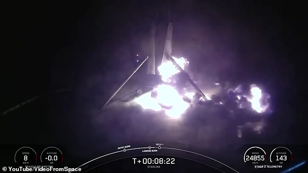 SpaceX's Falcon 9 burst into flames in a landing accident that occurred after a launch that carried 21 Starlink satellites into low Earth orbit. The FAA plans to investigate the incident