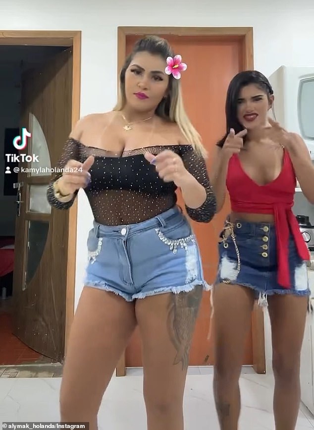 Camila da Silva (left) dances in a TikTok video with her nanny Geovana Martins, who was found dead in a wooded area in the city of Manaus, northern Brazil.