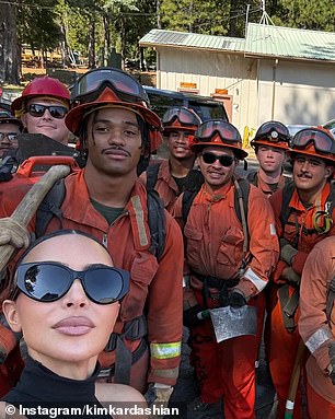 Kardashian also took a selfie of herself and the group that makes up the Pine Grove team.