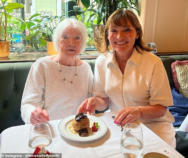 In February, Lorraine revealed she was frequently absent from her show to care for her ailing mother, Anne, 81 (both pictured in May).