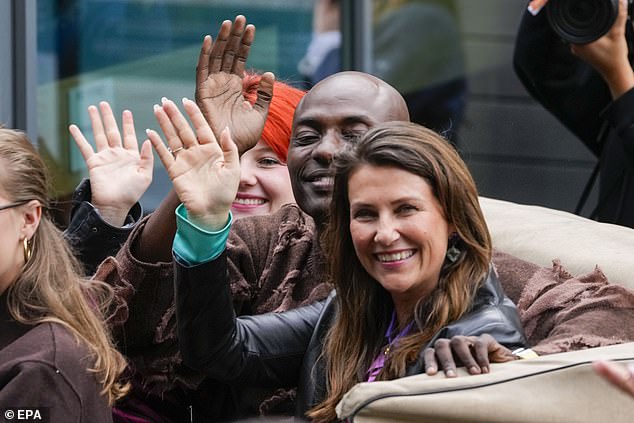 Princess Martha Louise and her husband-to-be, shaman Durek Verrett, were greeted with a mixed attitude by locals as the pair arrived in a coastal town ahead of their wedding today (the couple are pictured yesterday)