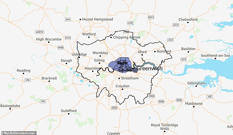 London (1,572 km²/606 m²) is approximately 15 times larger than Paris, which covers 105 km² (40 mi²).