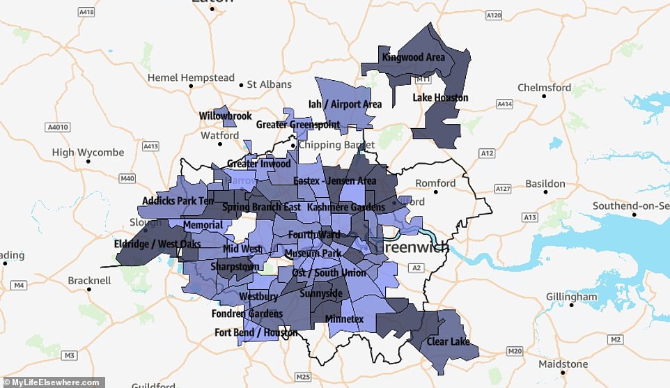 Houston is gigantic, and its area of ​​1,659 km2 (640 m2) makes it barely larger than London (1,572 km2/606 m2).