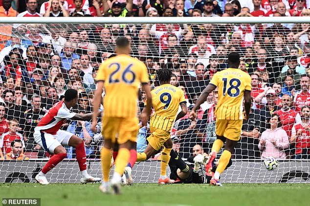 Pedro was on hand to score the goal after David Raya deflected Yankuba Minteh's powerful shot.