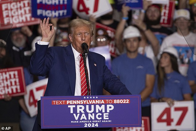 The crowd continued to cheer as a group of police officers led the man away, prompting Trump to declare: 