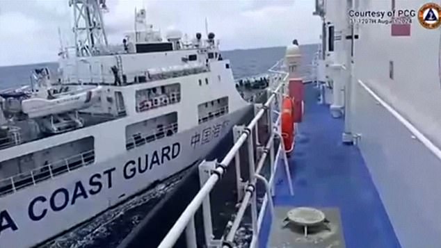 A video released by the Philippine coast guard appears to show the Magbanua being rammed by a Chinese coast guard vessel.