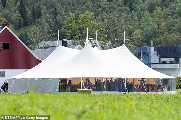 Following festivities that began on Thursday, the royal wedding ceremony took place in a large white tent set up on a lush lawn.