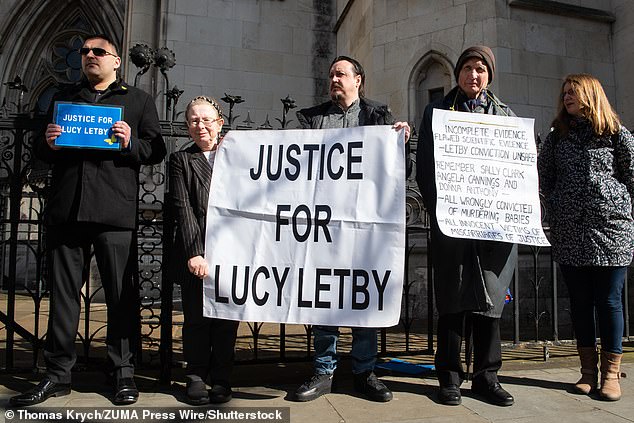 Supporters of former nurse Lucy Letby demonstrate outside the High Court in London during her appeal hearing