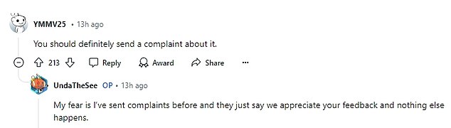 The post quickly garnered dozens of comments, with many advising the passenger to file a complaint about the incident.