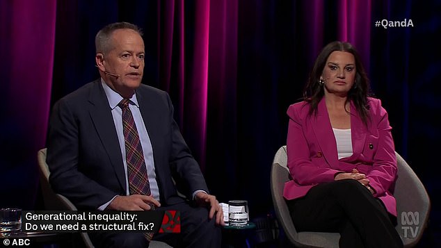 Mr Irvine quizzed NDIS Minister Bill Shorten (left) and independent Senator Jacqui Lambie (right) on how his grandchildren will ever be able to afford to buy a home.