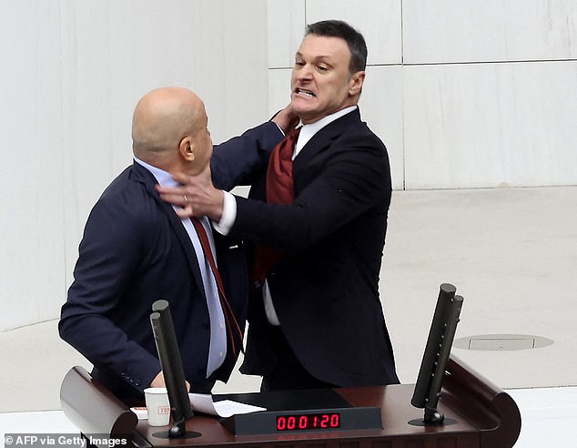 Moments after the insult, former Turkish footballer and ruling AKP (Justice and Development Party) MP Alpay Ozalan approached Sik and grabbed his neck.