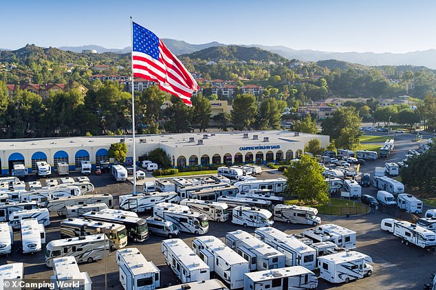 In April, the San Joaquin County Community Development Department suspended the flag for alleged safety reasons and lack of a permit. An unknown Camping World store is seen here.