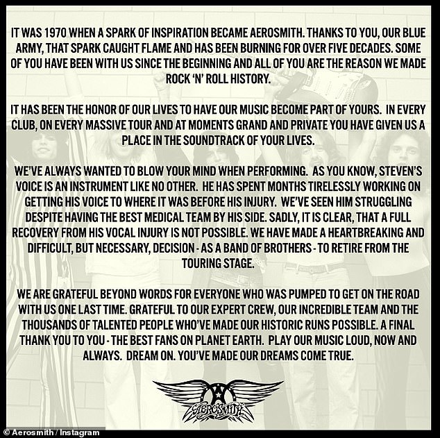 The 76-year-old singer suffered damage to his vocal cords while on tour last year and the band released a statement on Friday to reveal the news.