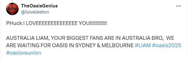 Australian Oasis fans are going wild and calling for the