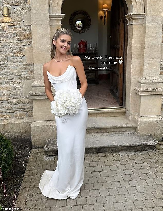 The 28-year-old Australian basketballer exchanged vows with his fiancée India (pictured) in front of their loved ones at a lavish ceremony held at Kin House in Chippenham.