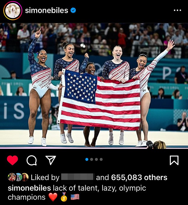 Biles addressed Skinner's controversial stance after her Olympic teams' win on Tuesday