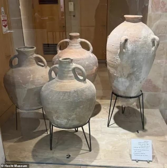 The jar (pictured intact) was on display near the museum entrance without glass because museum administrators believe there is a 