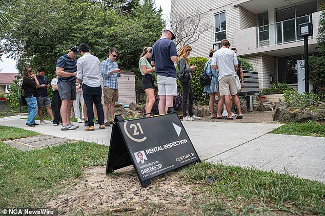 Even when Queenslanders do get social housing, they still have to wait almost two and a half years to get a property. People are seen queuing to view a rental property