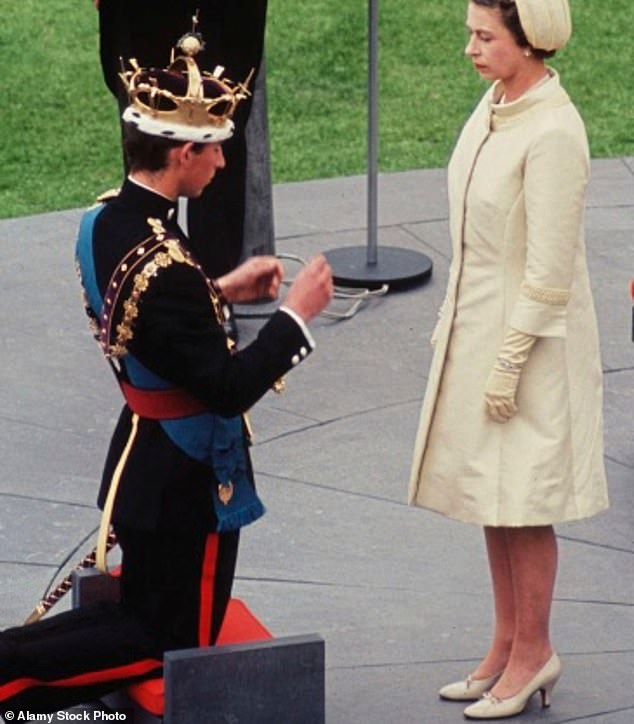 Above, a young Charles being invested as Prince of Wales at Caernarfon Castle.