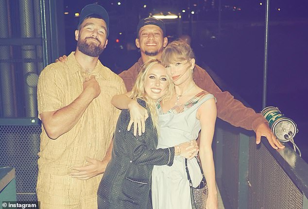 Travis Kelce and Taylor Swift photographed with Patrick and Brittany Mahomes this summer