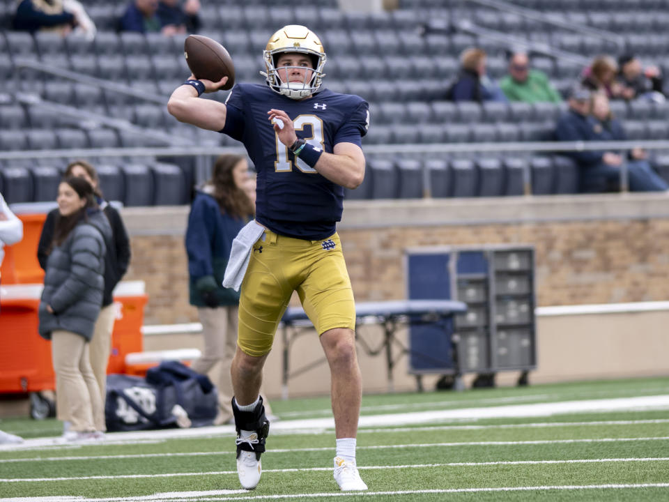 Quarterback Riley Leonard transferred from Duke during the offseason. (Joseph Weiser/Getty Images)