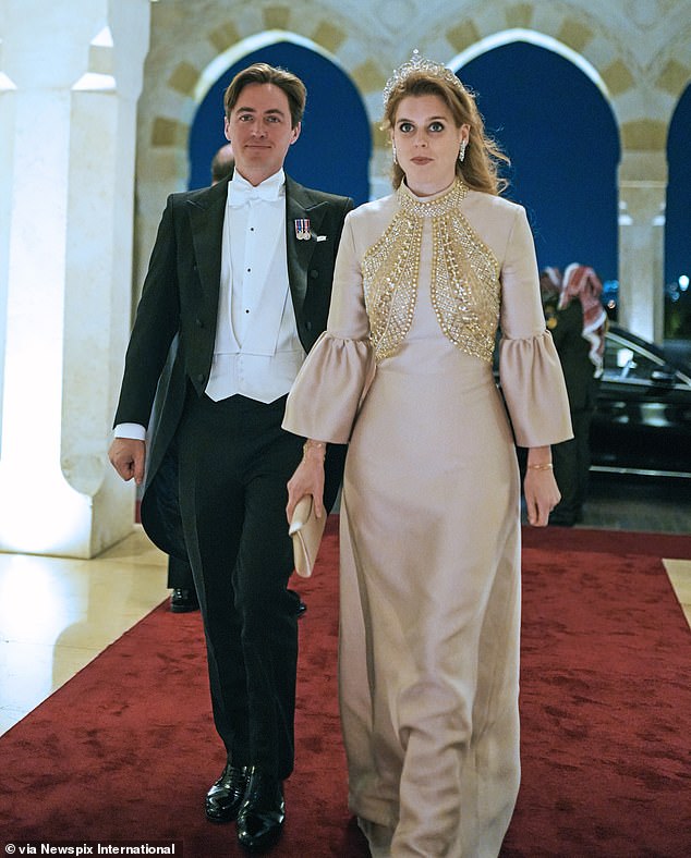 Celebrity stylist Olivia Buckingham introduced Princess Beatrice to haute couture. Beatrice wore a luxurious gown by Lebanese designer Reem Acra to the wedding of Crown Prince Hussein and Princess Rajwa of Jordan last year.